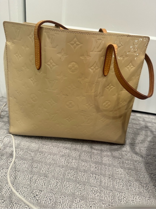 Louis Vuitton Handbags - Louis Vuitton Cream Vernis Embossed Tote with Tan Handles